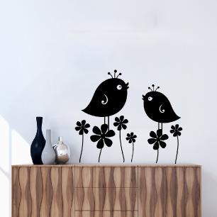 Sticker oiseaux et fleurs