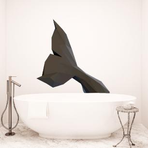 Mursticker origami 3D zwarte walvis staart profiel