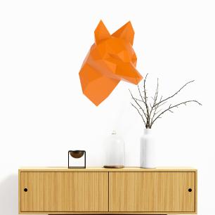 Mursticker origami 3D profile oranje vos