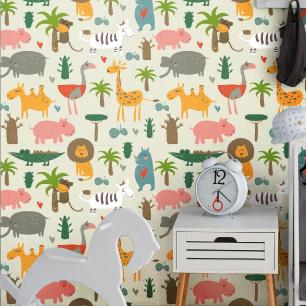 Wall decal children wallpaper tropical forest animals