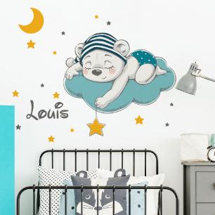 Wall sticker baby turquoise bear customizable names