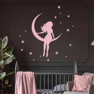 Wall decal little girl on the moon