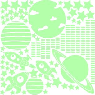 Wall stickers Glow in the dark rockets and planets in space