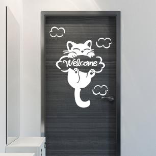 Wall decal door "Welcome cat"