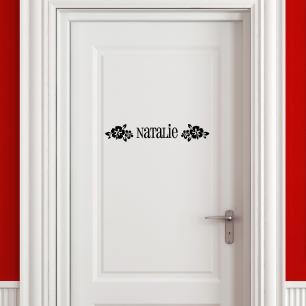 Wall decal door Name with flowers