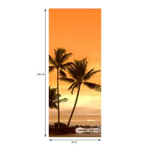 Wall decal door palm trees on the beach and sunset