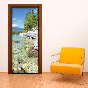 Wall stickers door view of the mountain lake