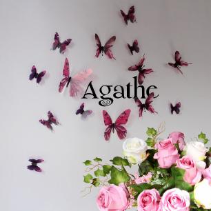 Wall sticker customisable name + 18 Pink Butterflies 3D