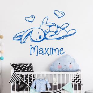 Sticker prénom personnalisable bébé lapin et sa maman