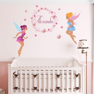 Wall decal fairy, flowers and butterflies customizable names