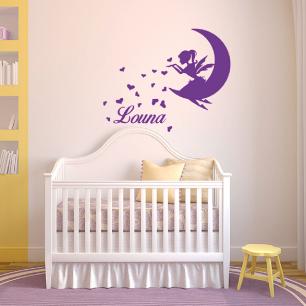 Fairy on the moon and hearts Wall decal Customizable Names