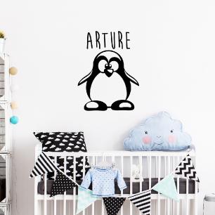 Sticker prénom personnalisé adorable petit pingouin