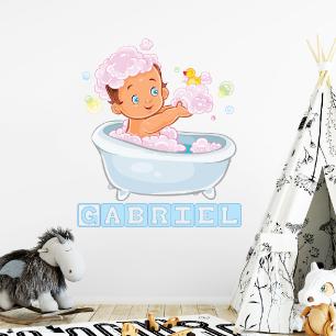 Wall sticker baby in the bath customizable names