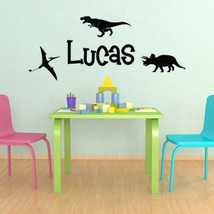 wall sticker And 3 dinosaurs Customizable Names