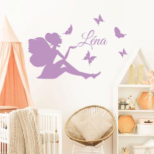Wall sticker fairy design and butterflies customizable names