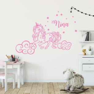 Wall sticker unicorn clouds and stars customizable names
