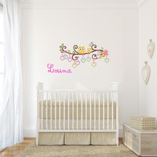 Wall decal customizable name Cute owls and hearts