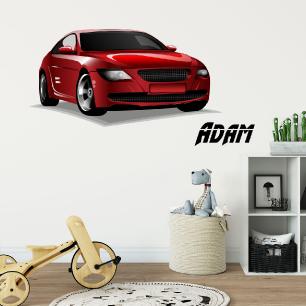 Wall sticker red sports car customizable names