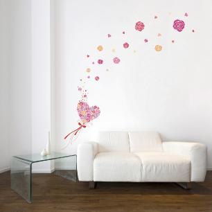 Wall decal Flying hearts and roses