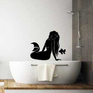 Sticker Salle de bain La sirène et son ami le poisson