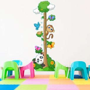 Wall decal child height panda, monkey and butterflies