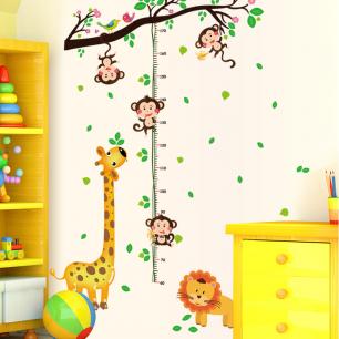 Sticker toise singes sur arbre et girafe