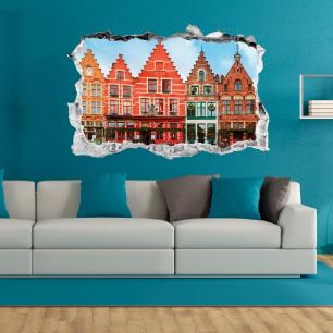 Sticker trompe l'oeil Bruges et ses belles maisons