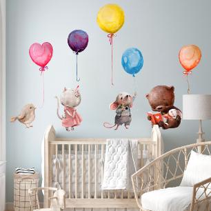 Wall decals animals watercolor with balloons