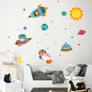 Animals in space wall decals
