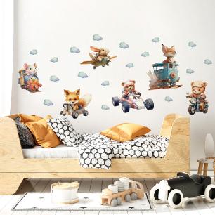 Wall decals forest animals in the race in watercolor