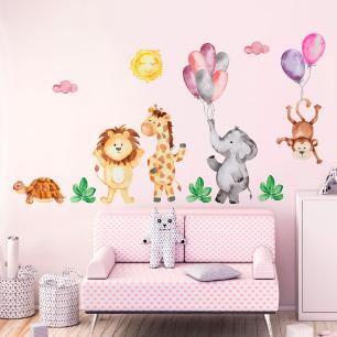 Jungle animals and magical balloons stickers
