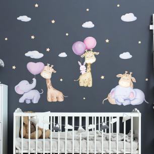 Wall decals animals and flying balloons