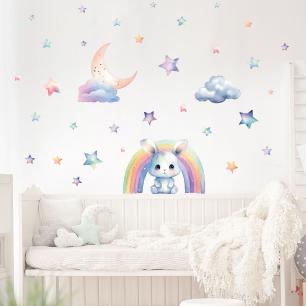 Wall decals animals rabbit with rainbow watercolor