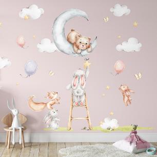 Wall decals animals rabbits and their watercolor forest friends