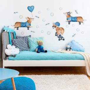 Wall decals animals foxes riding a skateboard