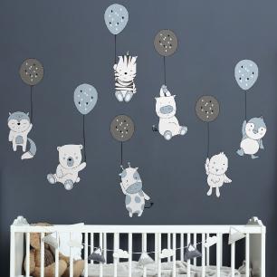 Wall decals funny animals and magic balloons