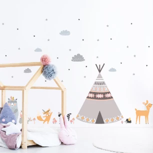 Wall decals scandinavian animals and Indian teepees