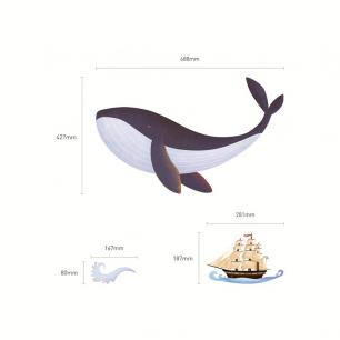 Adhesivo ballena, barco y los peces