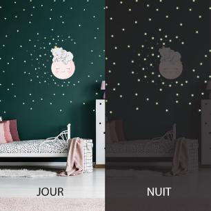 Stickers baby elephant on the moon and 30 stars + 100 phosphorescent stars