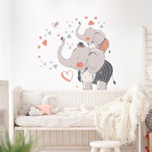 Wall decals animal kids room elephants and flying hearts