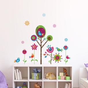 Wall decals tree child and paradise flowers