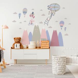 Wall decal scandinavian mountain child delighted animals