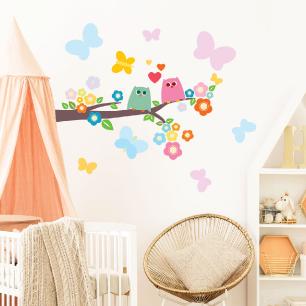 Wall decals child birds in love on a branch