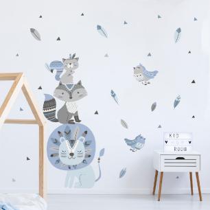 Foxes magic and feathers wall decal