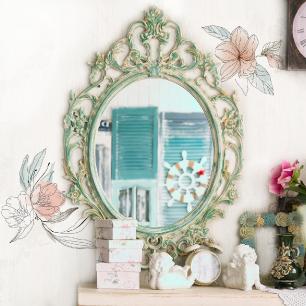 Wall decals artistic flowers for mirror