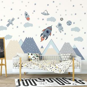 Giant stickers for kids room mountain in space