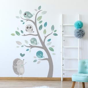 Hedgehog and birds in nature wall decal