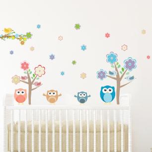 Wall decals owls and flowers of the woods