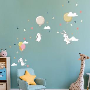 Rabbits to conquer flowers wall decals