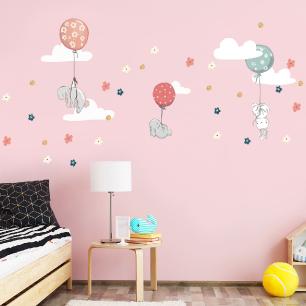 Funny bunnies and flying balloons wall decals